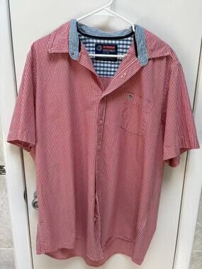 NS Fashion Mens Gingham Shirt XXL Red White Short Sleeve Button Down Cotton